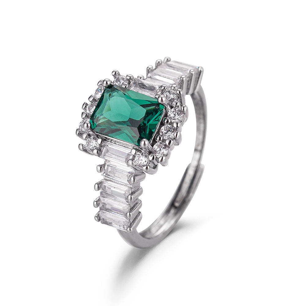 KAVIO Square Emerald Open-end Zircon Ring