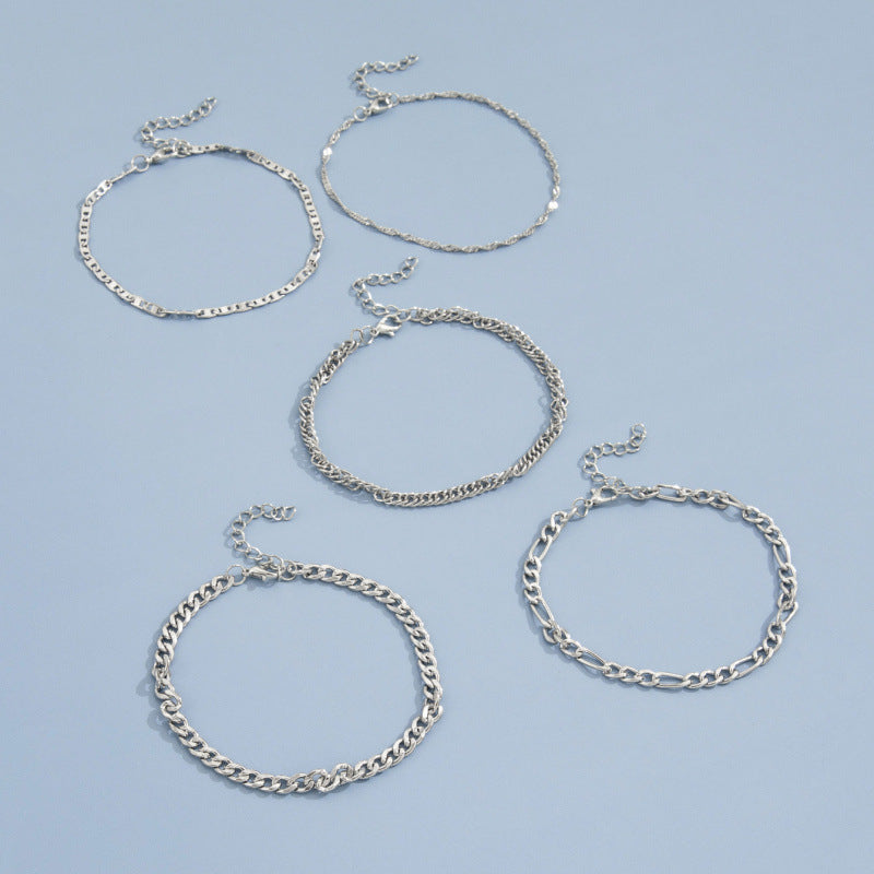 Kavio Simple Graceful Metal Chain Retro Creative Snake Chain Anklet Five-piece Set