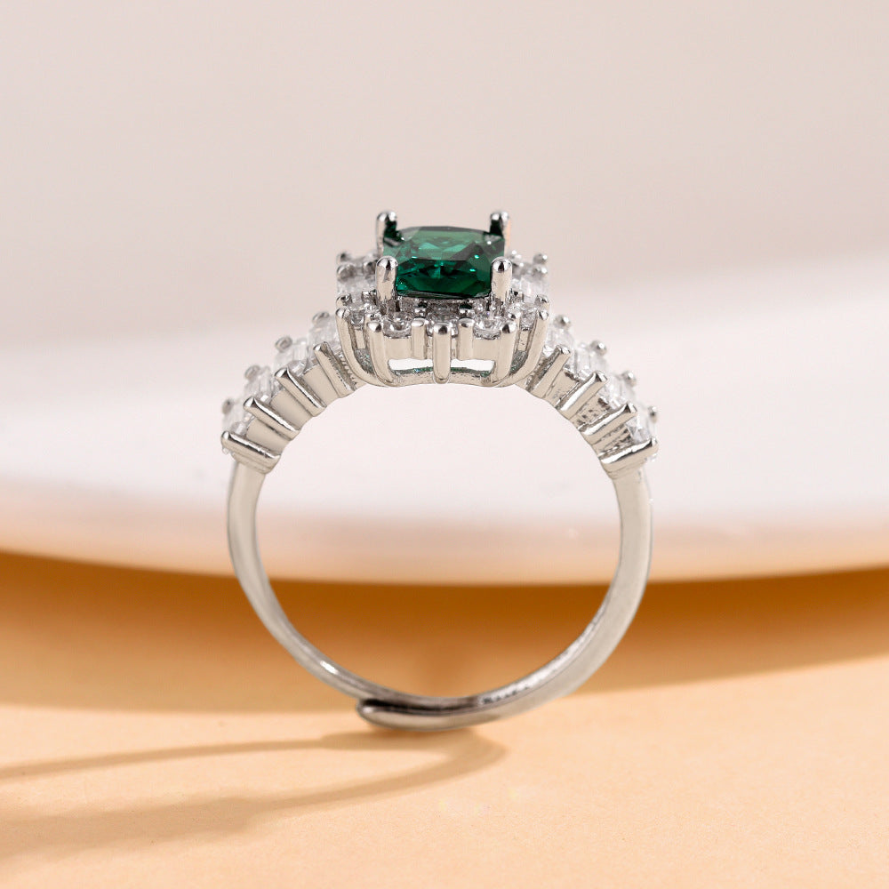 KAVIO Square Emerald Open-end Zircon Ring