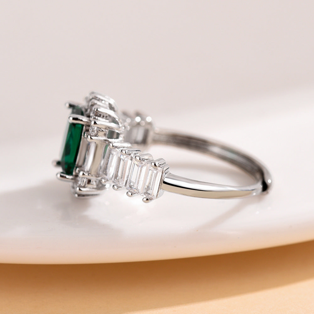 KAVIO Square Emerald Open-end Zircon Ring