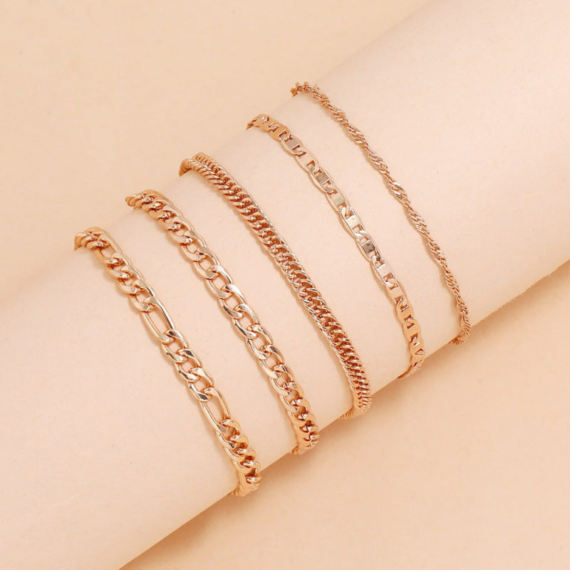 Kavio Simple Graceful Metal Chain Retro Creative Snake Chain Anklet Five-piece Set