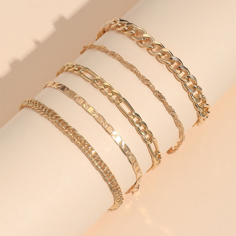 Kavio Simple Graceful Metal Chain Retro Creative Snake Chain Anklet Five-piece Set
