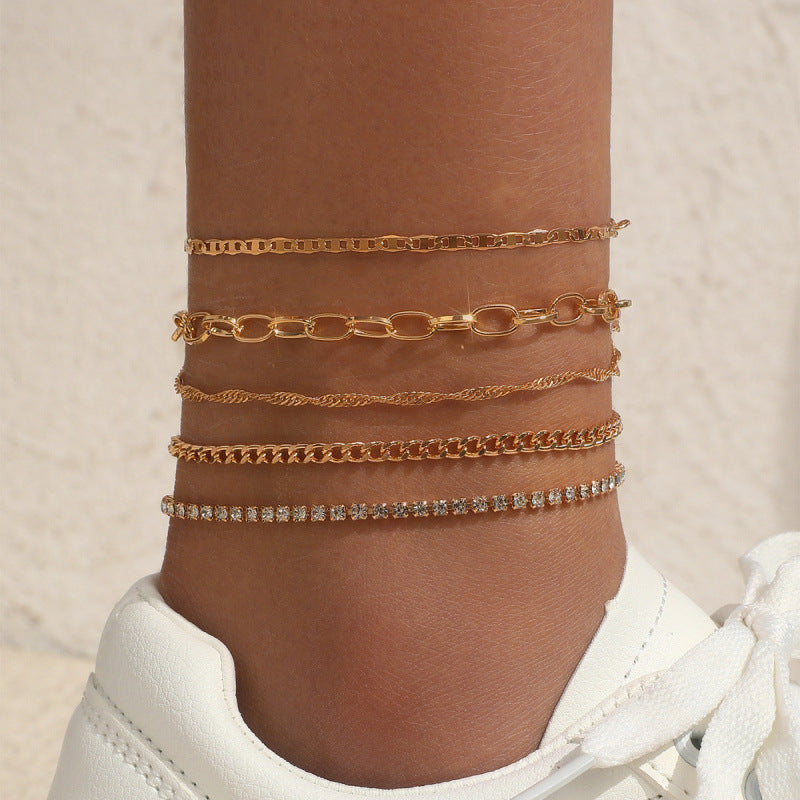 Kavio Simple Graceful Metal Chain Retro Creative Snake Chain Anklet Five-piece Set