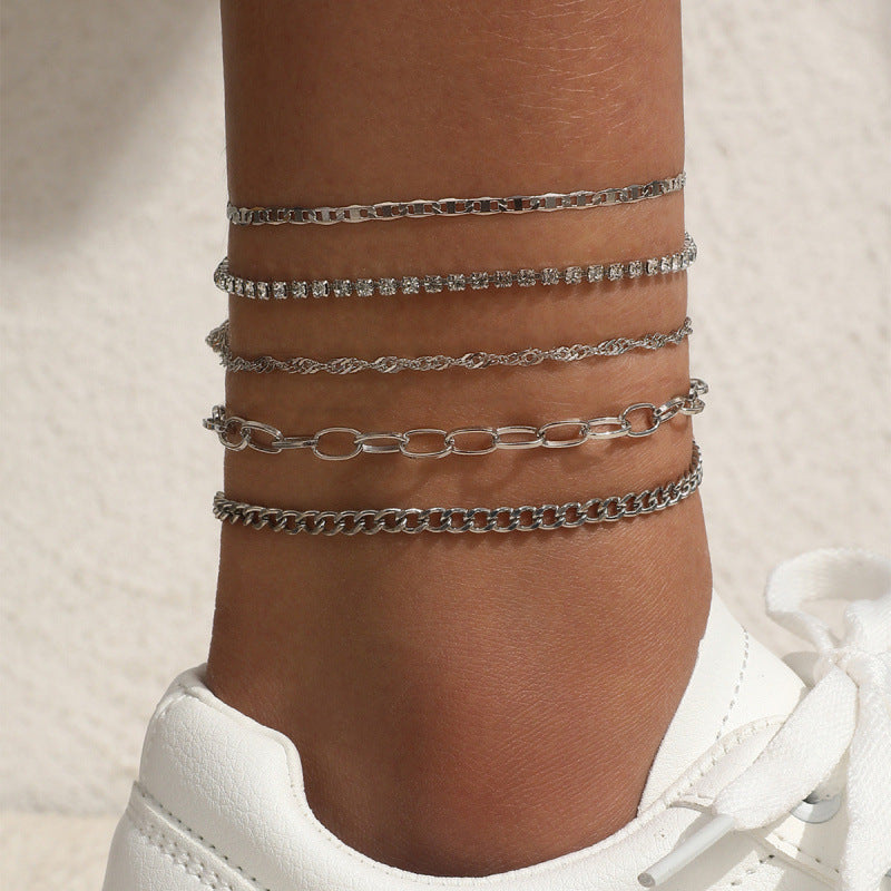 Kavio Simple Graceful Metal Chain Retro Creative Snake Chain Anklet Five-piece Set