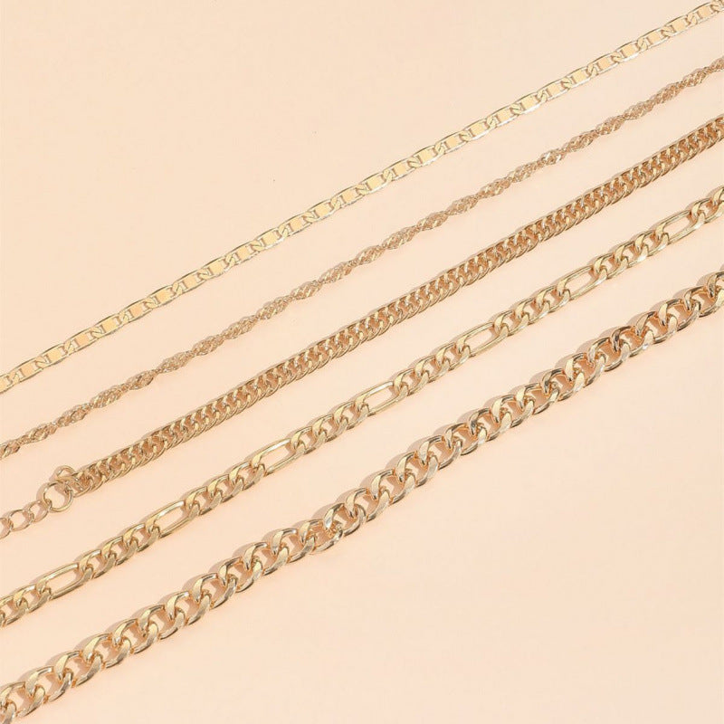 Kavio Simple Graceful Metal Chain Retro Creative Snake Chain Anklet Five-piece Set