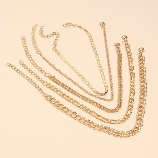 Kavio Simple Graceful Metal Chain Retro Creative Snake Chain Anklet Five-piece Set