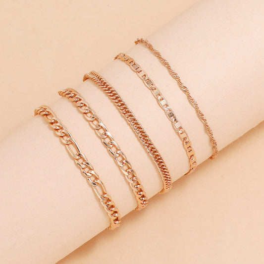 Kavio Simple Graceful Metal Chain Retro Creative Snake Chain Anklet Five-piece Set