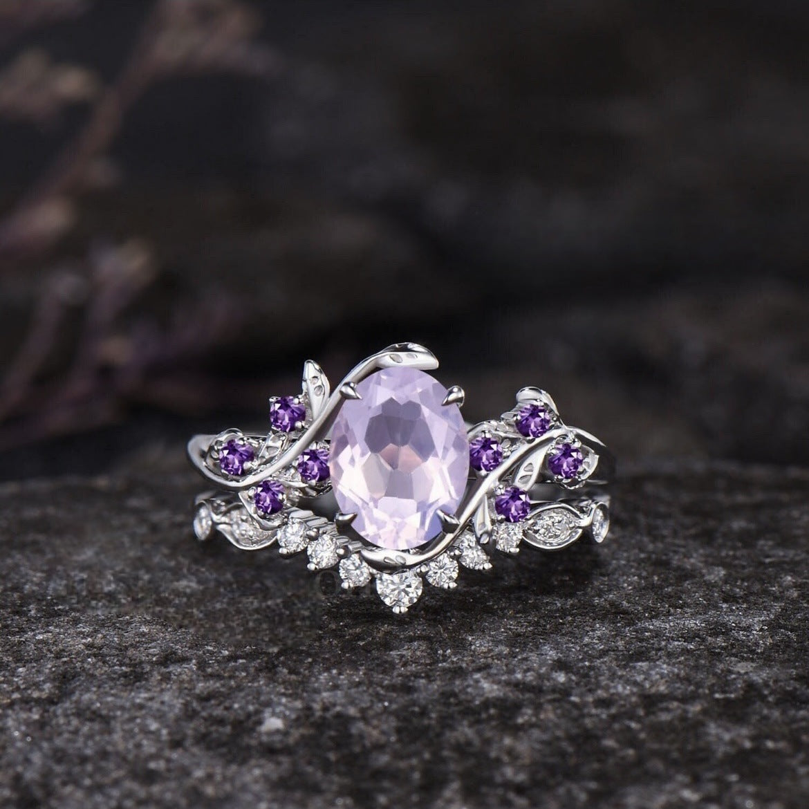 Kavio European And American Engagement Women's Inlaid Amethyst Ring Ring